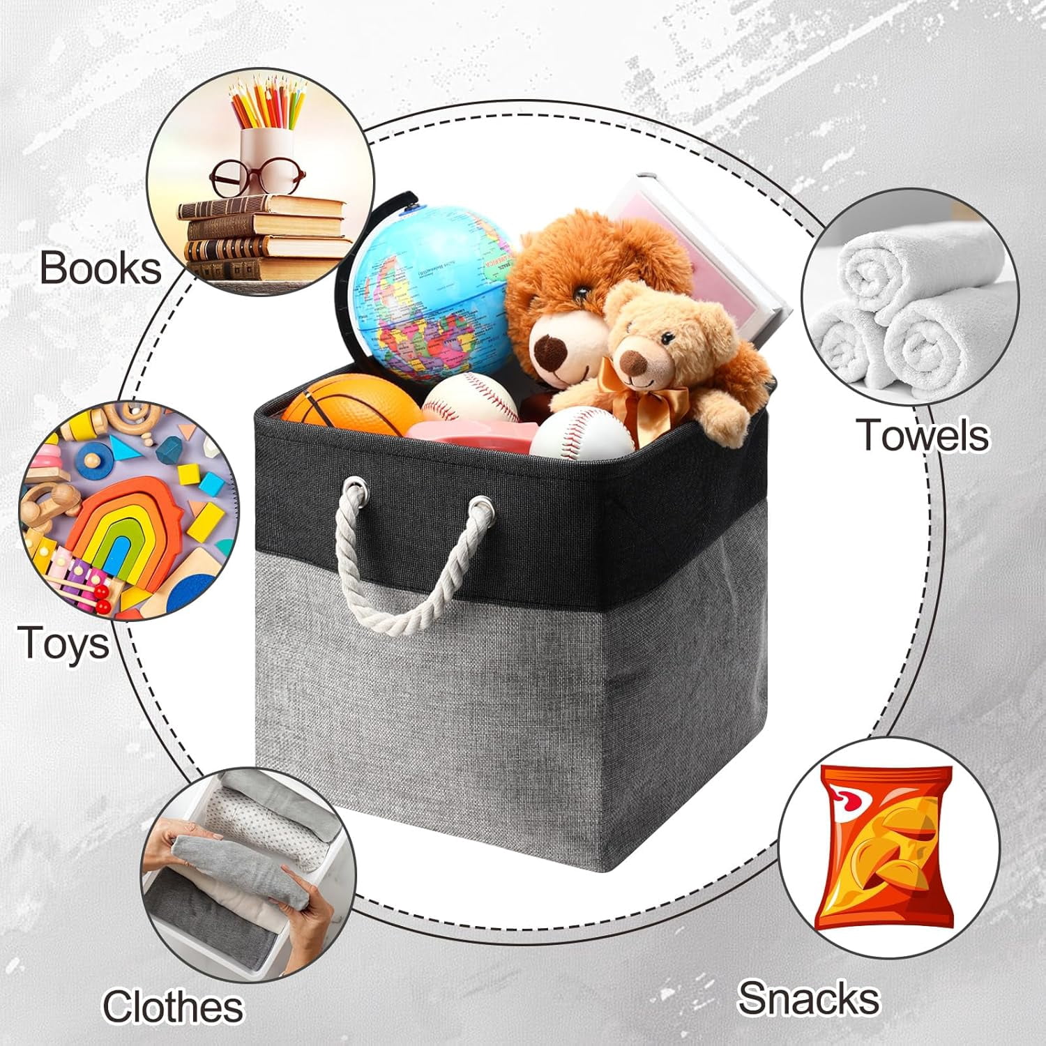 8 Pack Collapsible Storage Bins Fabric Storage Bins Polyester Fabric Baskets with Handles Linen Closet Organizer for Shelf Home Closet Towels Toys(12 x 12 x 12in,Black Gray)