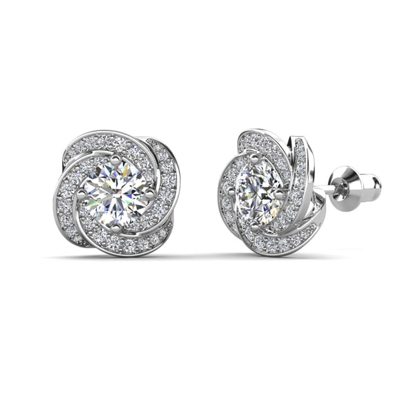 Cate & Chloe Stella 18k White Gold Plated Knot Stud Earrings with Simulated Diamond Crystals for Women