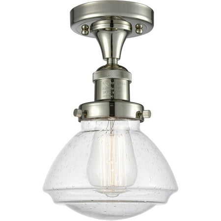 

Polished Nickel Tone Semi Flush 7 Wide Steel/Cast Brass/Glass Medium Base 1 Light Fixture