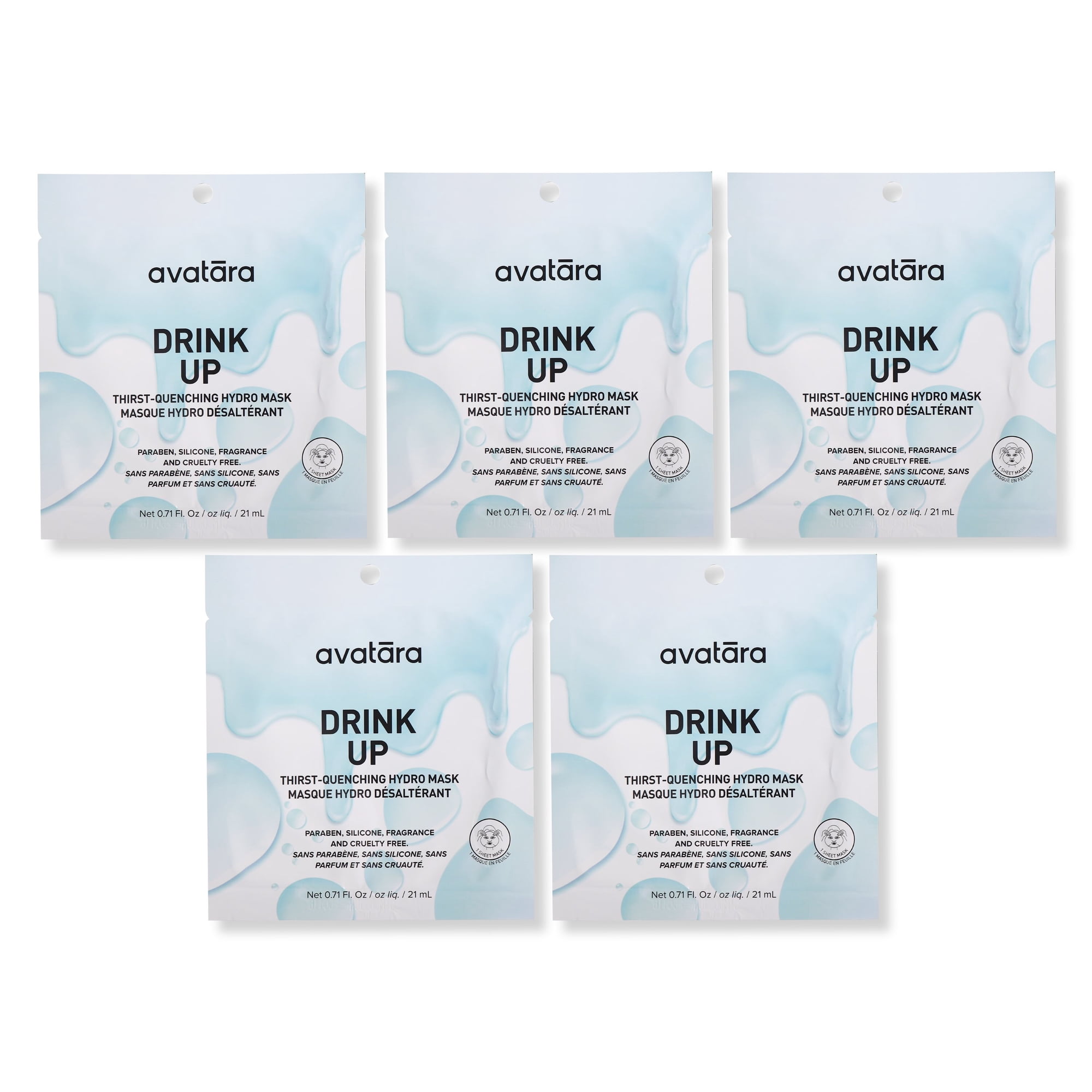 Avatara Drink Up Thirst-Quenching Hydration Face Masks for All Skin Types  5 Sheet Masks