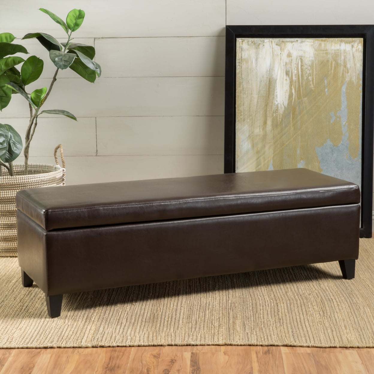 Stratford Brown Leather Storage Ottoman
