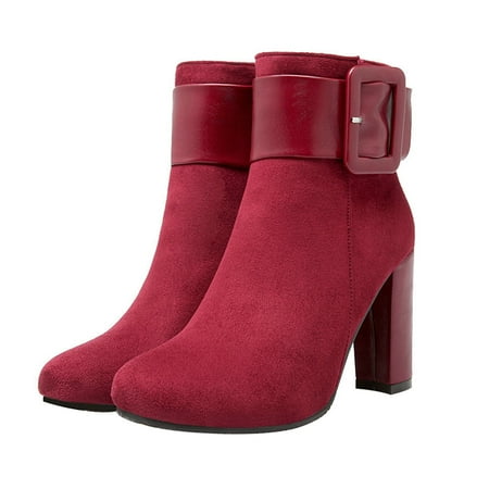 

NUOLUX Chic Women Pointed High Heel Chunky Heel Shoes Winter Fall Short Boots (Size 39)
