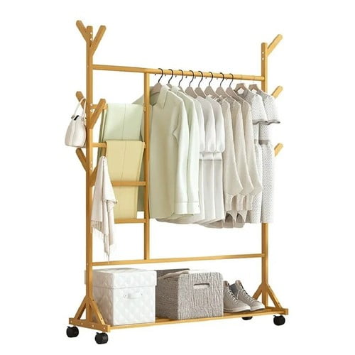 Colourtree 39” Nature Garment Rack Rolling Coat Rack Multifunctional Bedroom Hanging Rack Clothing 