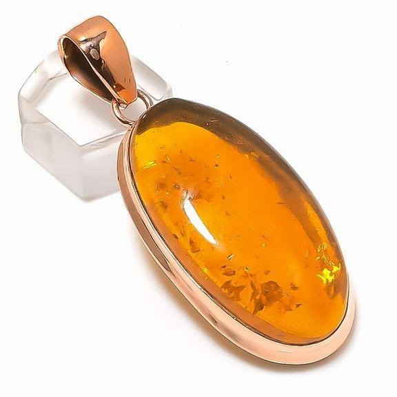 Baltic Amber Handmade Copper Jewelry Pendant 2.29"