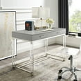 thumbnail image 1 of Maximo Light Grey Chrome Writing Desk - High Gloss Finish, Acrylic Leg, Stainless Steel Base, 2 Drawers, 1 of 9