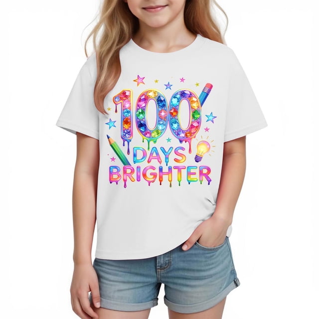 Camisetas de Manga Corta Linda con Impresión Gráfica Linda para la Temporada Escolar de las Niñas Camisetas de Manga Corta para el Juego Casual Y los Trajes Familiares