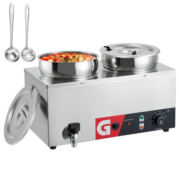 Yesurprise Commercial Soup Warmer 2x7.4QT Stainless Steel Buffet Bain Marie 86-185℉ Adjustable Temp Round Pot with Anti-Dry Burn and Reset Button 500W Electric Food Warmer