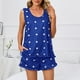 thumbnail image 2 of Women Heart Print Ruffle Pajamas Set Crewneck Tank Top Slant Pocket Shorts 2 Piece Sleepwear Loungewear Blue XL, 2 of 6