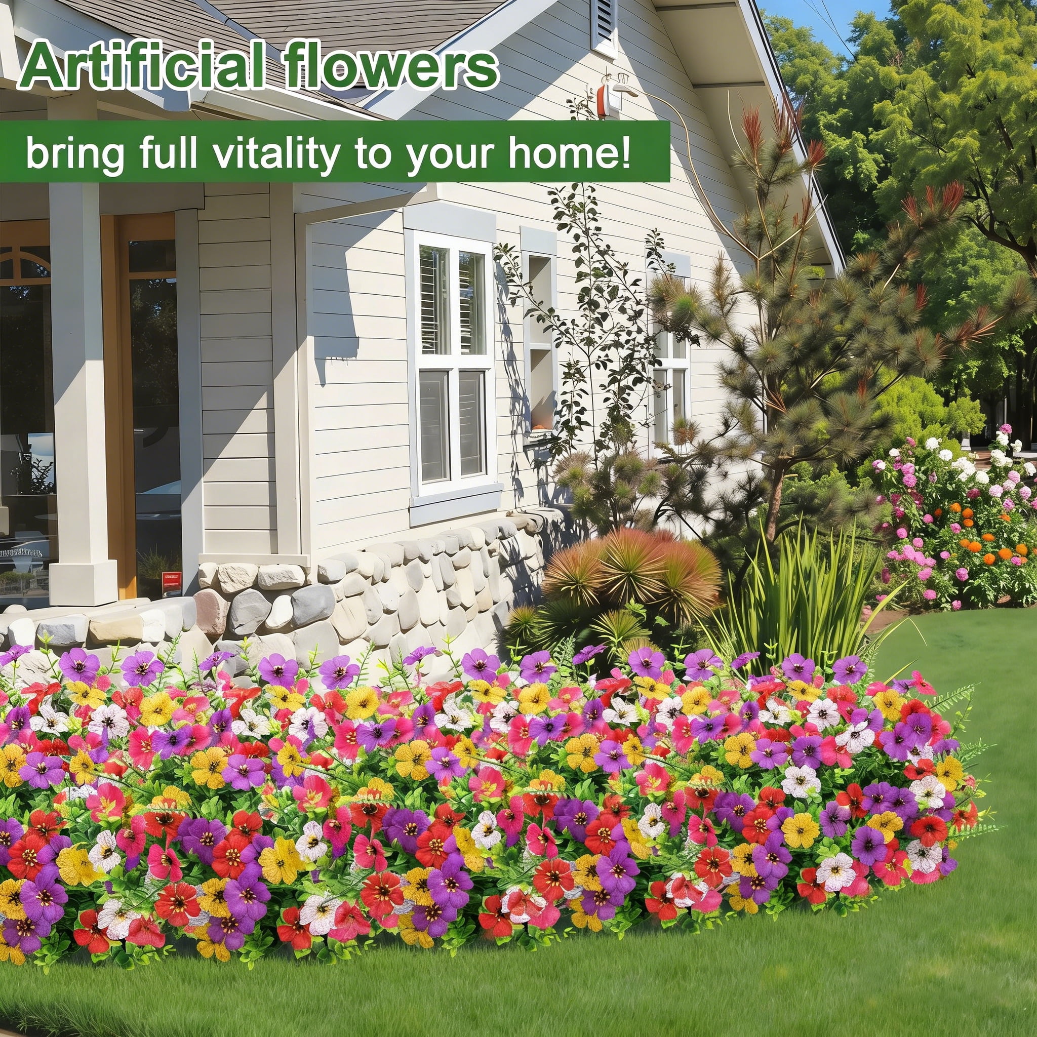 Scidweet Artificial Flowers, 18 Bundles Faux Fake Silk Flower Plants for Outdoors Spring Summer Patio Garden Porch Yard Home Decor