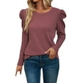 thumbnail image 1 of Bellella Ladies Basic Pullover Crew Neck Waffle Tops Fall Ruched Ruffle T Shirt Red XL, 1 of 3