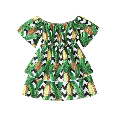 

Girls And Toddlers Dress Short Sleeve Fashion Dress Floral Print Green 86