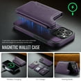 thumbnail image 5 of For iPhone 15 Pro PU Leather Wallet Phone Case,Compatible with Mag-Safe,Magnetic Detachable Card Holder,Back Flip Kickstand,2-in-1 Heavy Duty Shockproof RFID Blocking Phone Case,Purple, 5 of 10
