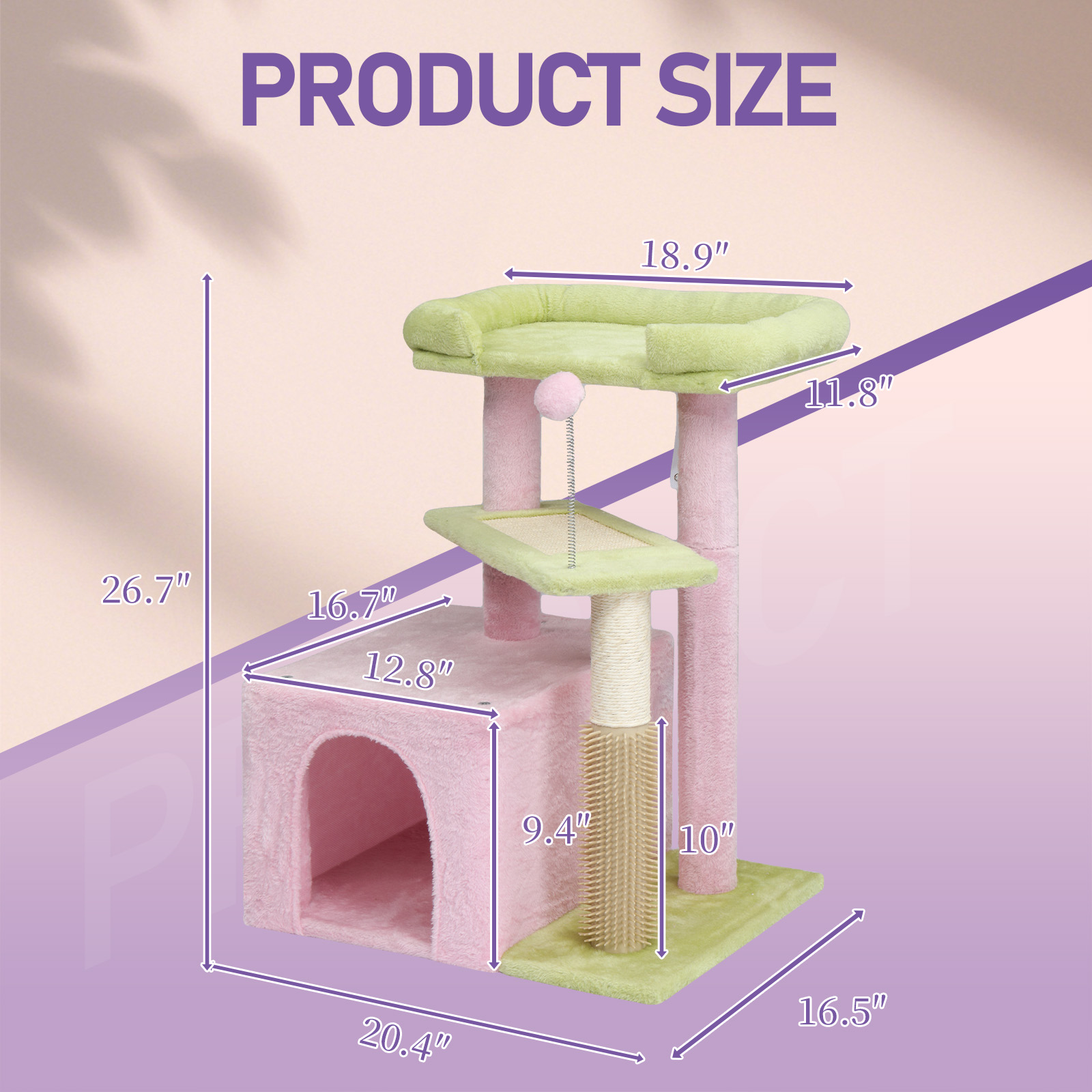 ZephyPaws 29in Cute Cat Tree Kitten Tower for Indoor Cat,Sisal Scratching Posts with Condo,Jump Platform Cat Furniture Play House Pink