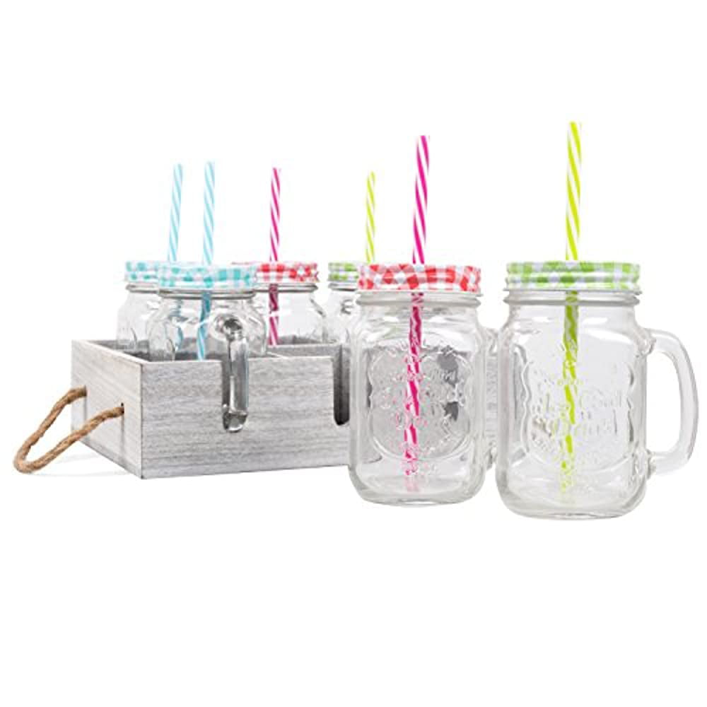 450ml Glass Mason Drinking Jars With Checked Lids And Striped Straws,3  Color Asst. Packed Of 6pcs Usd33.00/lots - Glass - AliExpress