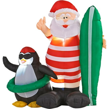 Airblown Inflatable Surf's Up Santa and Penguin Christmas 