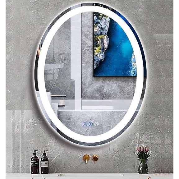 Oval LED Makeup Bathroom Mirror 32x24, Lighted Bathroom Mirror with Lights, Oval LED Bathroom Vanity Mirror, Anti-Fog, Shatter-Proof, Dimmable, Memory, 3 Colors