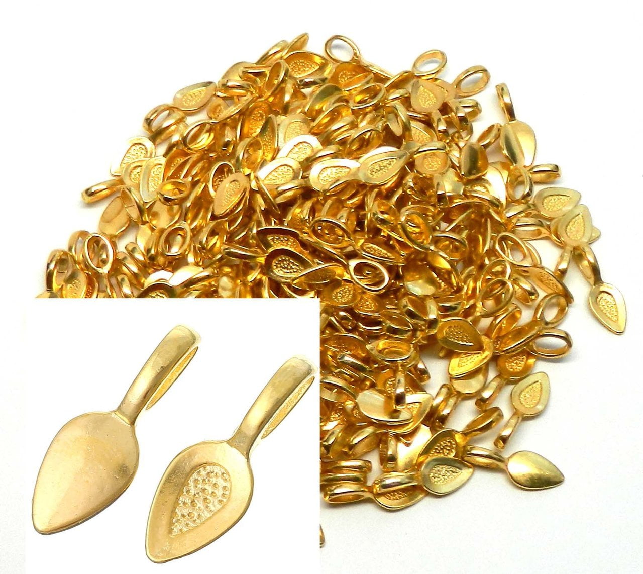 200 Glue on Bails Pendant Hanger Gold Tone Plated 21x8mm
