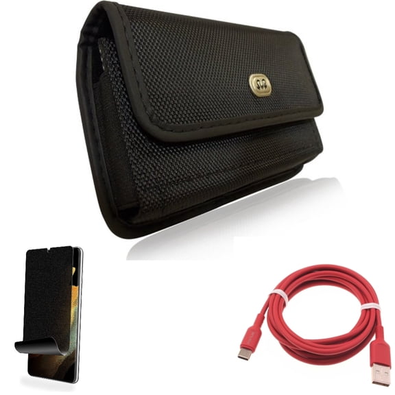 6ft USB-C Cable & Case Belt Clip & Privacy Screen Protector for Samsung Galaxy S22 Plus (S22 ) - Combo Red Charger Cord Power & Rugged Holster & TPU Film (Fingerprint Works) Anti-Peep