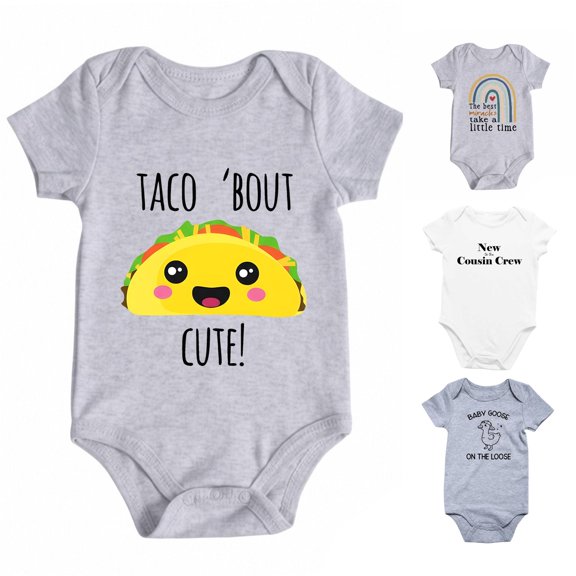 CUZIBR Boys Girls Baby Romper Outfits Short Sleeve Letter Prints Crewneck Bodysuits Clothes One Piece Summer Lightweight Breathable Soft Clothes Jumpsuit Comfy Dailywear,Grey-4,9-12 Months