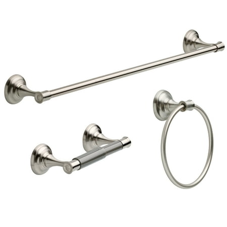 Better Homes & Garden Classic 3-Piece Bath Accessory Kit, Towel Bar, Toilet Paper Holder, Towel Ring, Plated Nickel