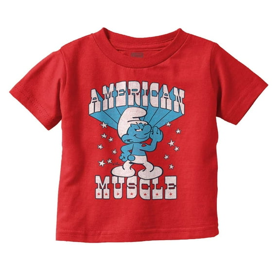Hefty Smurf American Muscle USA Toddler Boy Girl T Shirt Infant Toddler Brisco Brands 4T