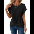 thumbnail image 1 of Camisetas para Mujer, Camisetas Informales con Mangas Murciélago Lisas y Dobladillo Cruzado, Camisetas Ajustadas A Negro L, 1 of 8