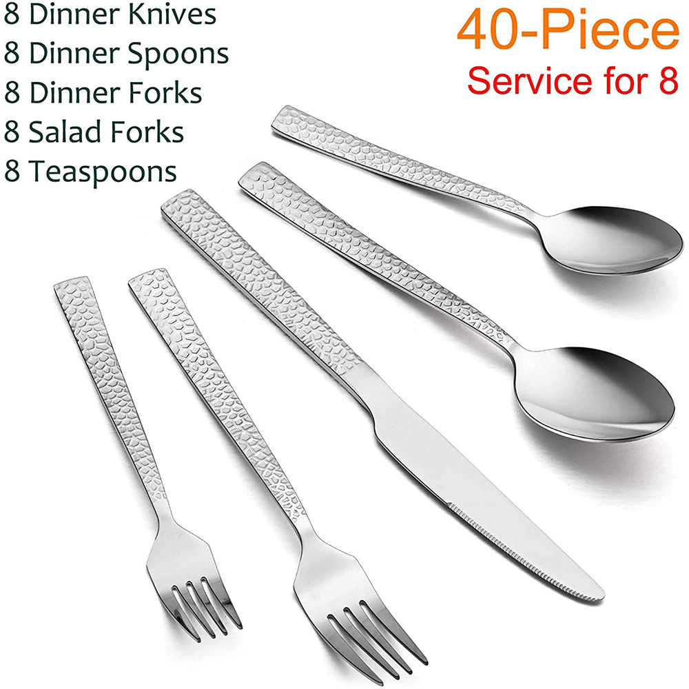 Vesteel 40-Piece Hammered Stainless Steel Flatware Set photo 3