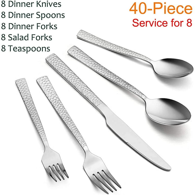 LIANYU 45-Piece Matte Black Silverware Set with Serving Utensils, Stainless  Steel Flatware Cutlery Set for 8, Square Tableware Eating Utensils Set for