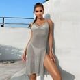 thumbnail image 2 of Women Swimsuit Solid Crochet Beach Swimwear Overall Split Long Swimsuit Smock, 2 of 6