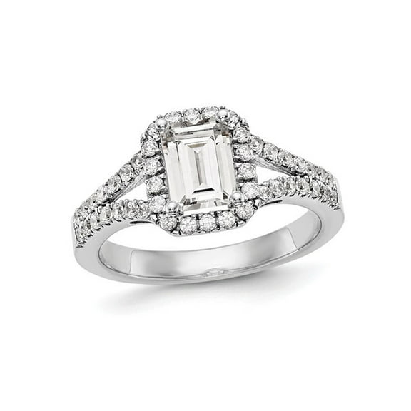1.44 Carat (Ctw VS2, G-H) Emerald-Cut Certified Lab-Grown Diamond Halo Engagement Ring 14K White Gold
