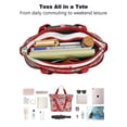 thumbnail image 4 of Tote Bag for Women - Pioneer Flower Shoulder Bag - Large Utility Work Duffle Bag with Zipper Handbag for Travel, Work, Sprots, 4 of 5