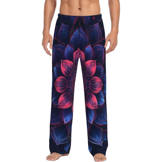 Fotbe Bohemian Vintage Pattern Pantalones de Pijama para Hombre, Pantalones de Dormir, Pantalones de Casa con Cintura Ajustable y Bolsillos-X-Large