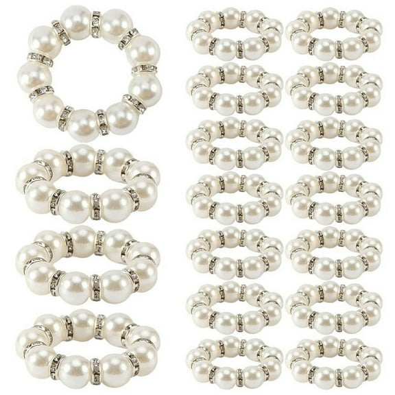30Pcs Pearl Napkin Rings Imitation Pearl Beaded Rhinestone Napkin Ring Holder Napkin Rings Napkin Rings