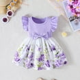 thumbnail image 2 of Little Girls Floral Dress Summer Boho Flutter Sleeve Swing Tiered Beach Holiday Dress 1-3Y Purple 18-24 Months, 2 of 6