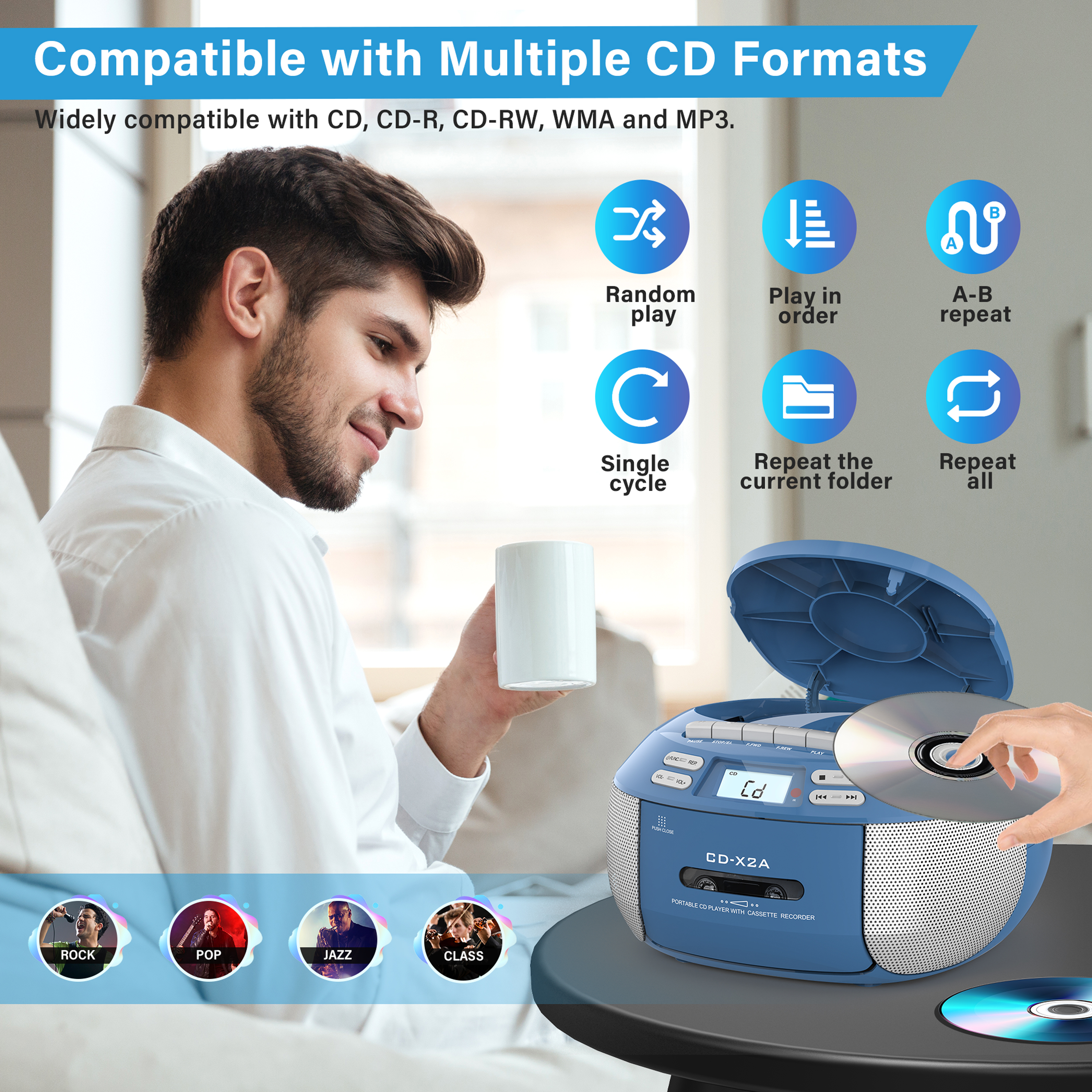 Greadio Boombox CD Cassette Player Combo with Bluetooth photo 3