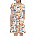 thumbnail image 1 of Easygdp Cartoon Transportation para Vestido Transpirable de Mujer, Vestido Suelto de Manga Corta con Pliegues y Bolsillos para el Verano, 1 of 6