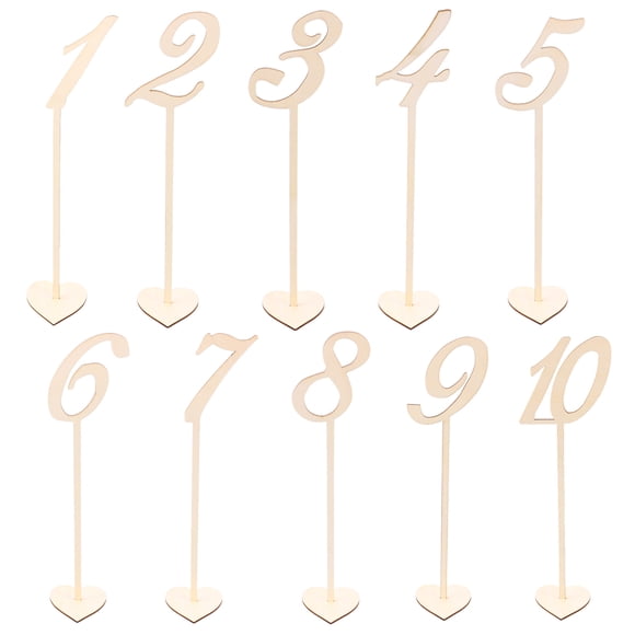 KAKOWELY Cartes de place 10 Pcs 1-10 Chiffres de Table en Bois Base pour Décoration de Siège de Mariage Rustique Anniversaire 13.78"X3.54"X0.12 Pouces