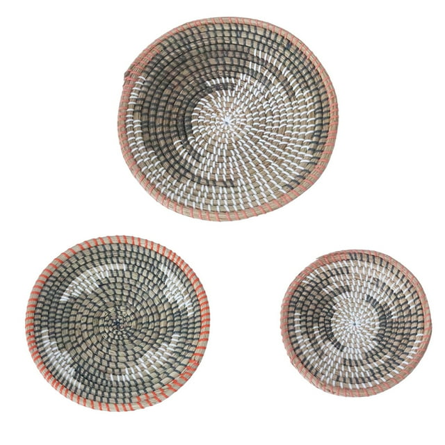 3pcs Boho Woven Wall Basket Decor Handmade Seagrass Hanging Decorative