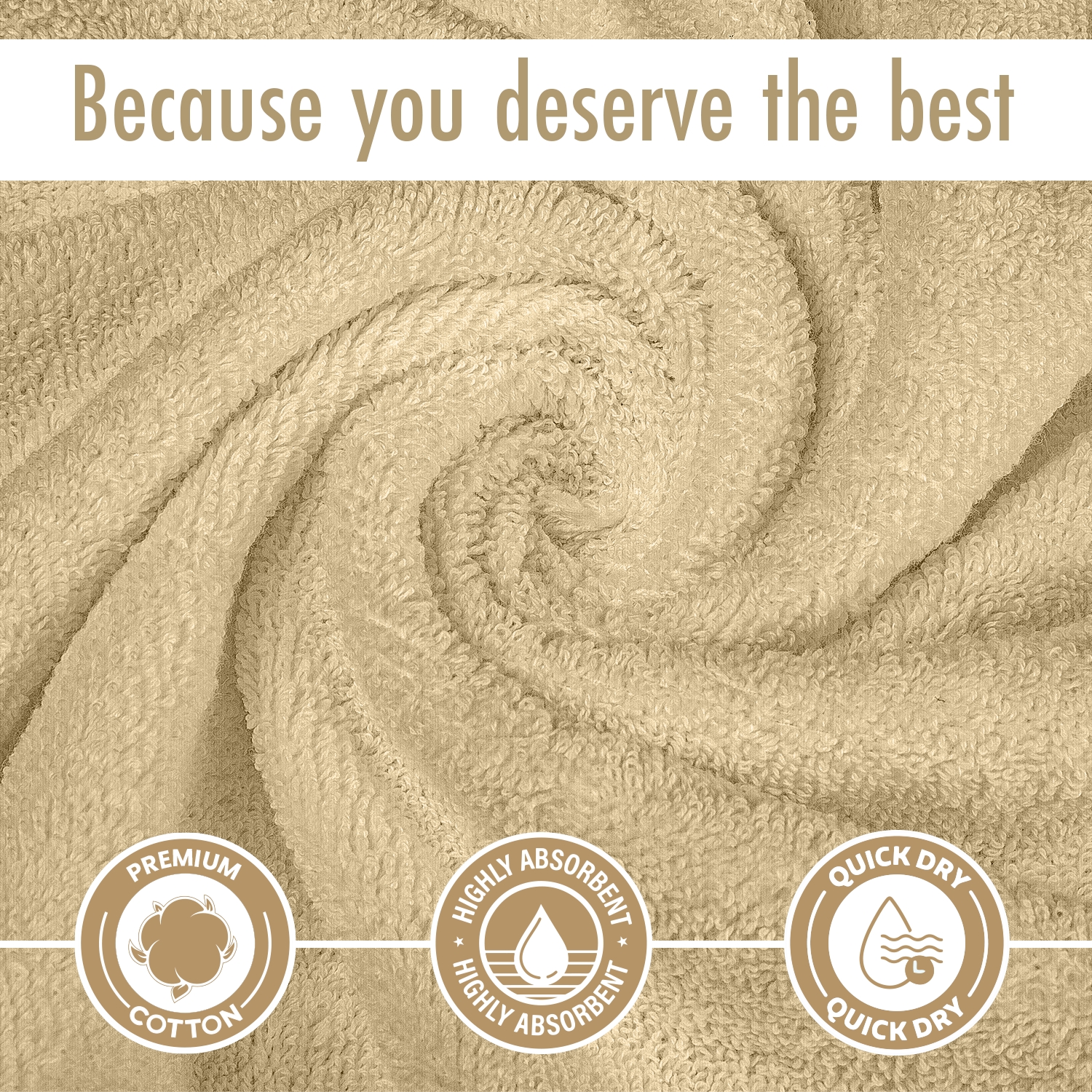 HOMES PERCEPTION Premium 8 Pack Towel Set - 600 GSM, 2 Bath Towels, 2 Hand Towels, 4 Washcloths, Beige