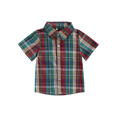 

Toddler Boys Summer Shirts Fashion Short Sleeve Striped/Plaid Print Lapel Button Tops Kids Cotton Clothes