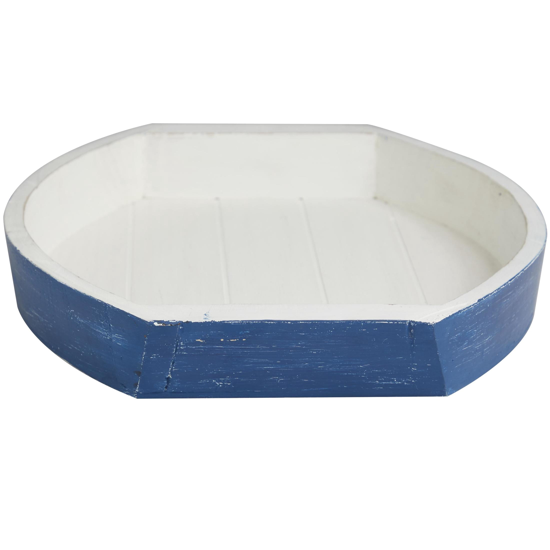DecMode 17", 13"W Blue Wood Handmade Distressed Two Toned Boat Tray, 2-Pieces