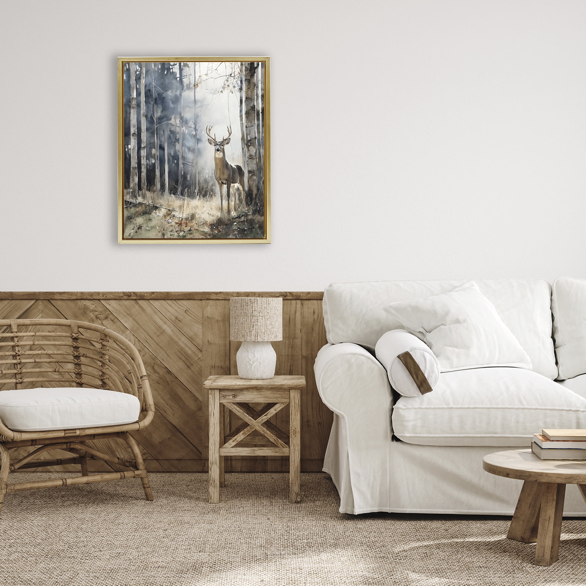 Stupell Industries Deer In The Woods Gold Framed Floater Canvas Wall Art, design by Franklyn Gregory