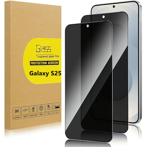 2 Pack Privacy Screen Protector for Samsung Galaxy S25|Anti-Spy Tempered Glass with Fingerprint Unlock Support, Anti-Scratch, 9H Hardness & Easy Installation