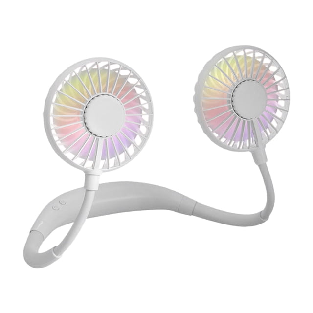 Ventilador de cuello portátil ligero, aire acondicionado, súper silencioso y recargable por USB, rotación de 360°, luces LED de colores, tiempo de trabajo prolongado, regalo ideal para el verano (1