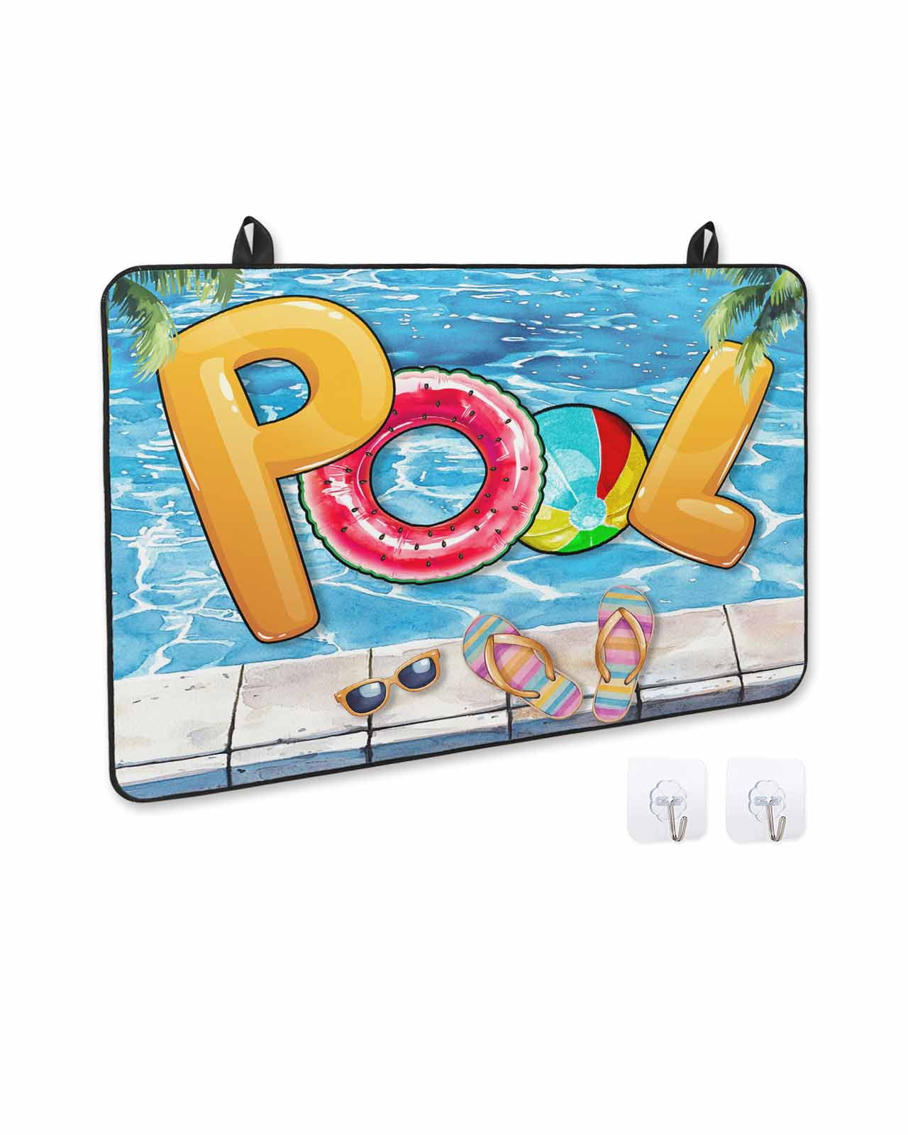nqOlkjepod Large Induction Cooktop Protector Mat 31"x24", Blue Summer Pool Stove Top Covers for Electric Stove, Watermelon Swimming Ring Slippers Stove Burner Cover Mats, Glass Top Stove Cover