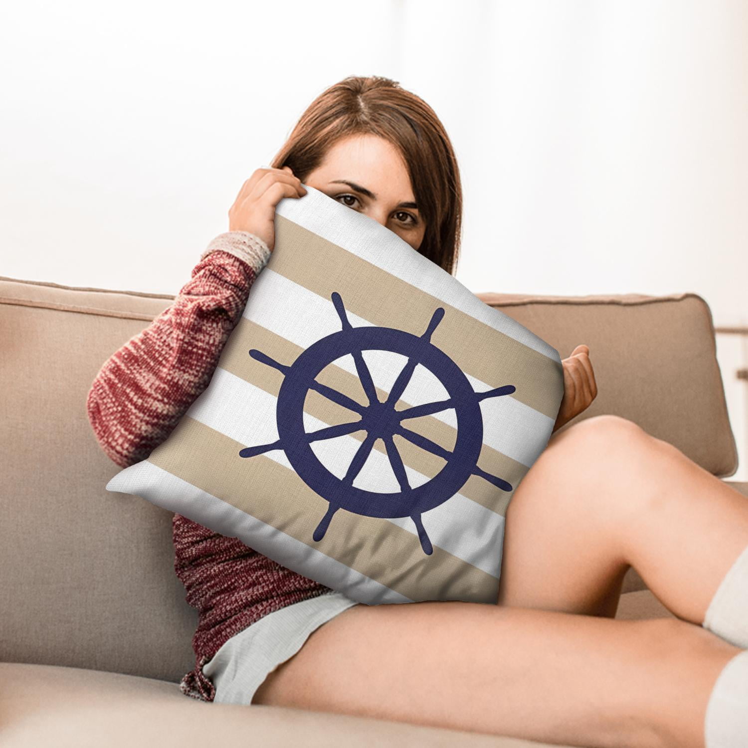 Navy Blue Ocean Starfish Coral Anchor Pillow Covers 20x20, Throw Pillow Cases 2 Pack, Sea Animal Cushion Cases for Bed Sofa Home Car Bedroom, Nautical Gifts