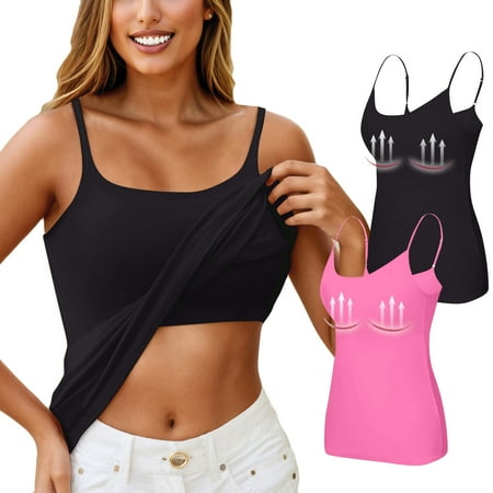 Nokdvo 2PC Yoga Racerback Tank Top for Women with Built in Bra Women s Padded Sports Bra Fitness Workout Running Shirts M