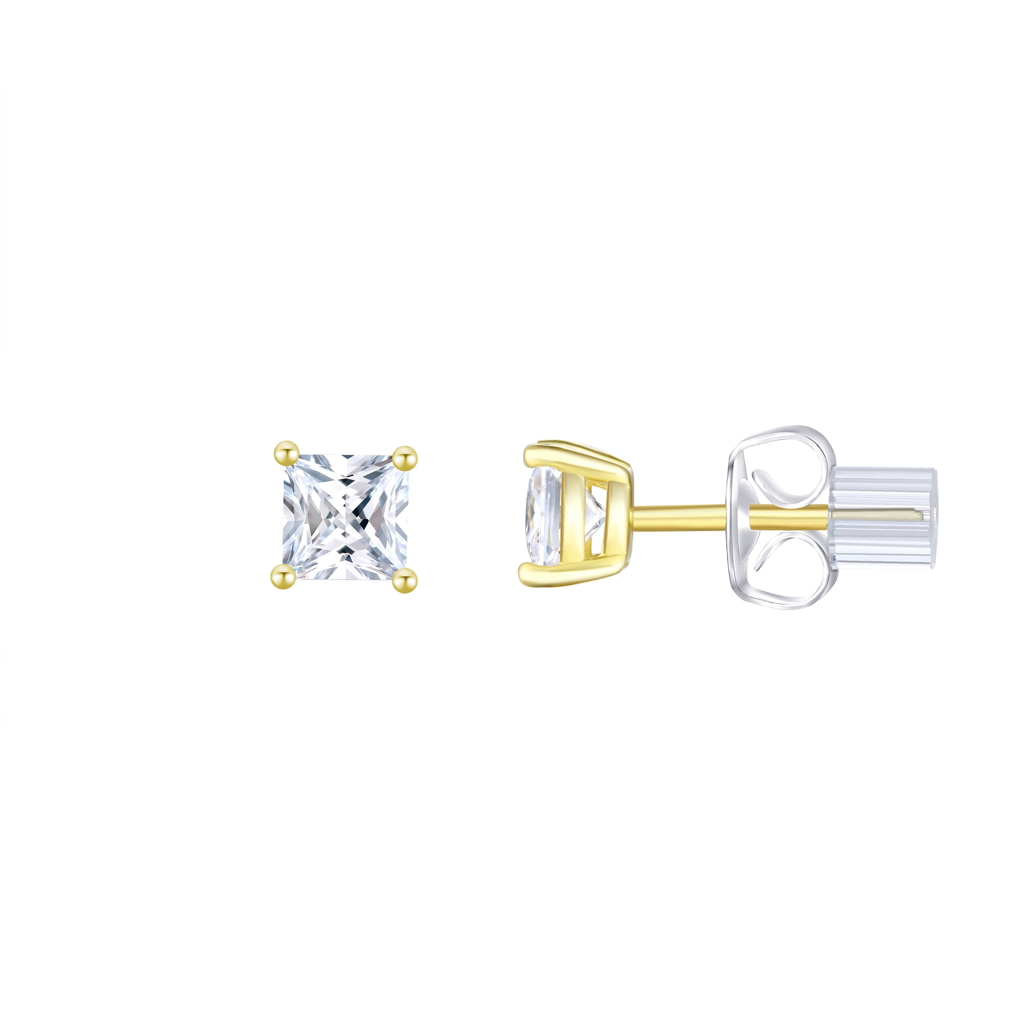 Brilliance Fine Jewelry Women's Simulated Diamond Earring Set with Baguette Hoop in 14KT Gold Plated Sterling Silver