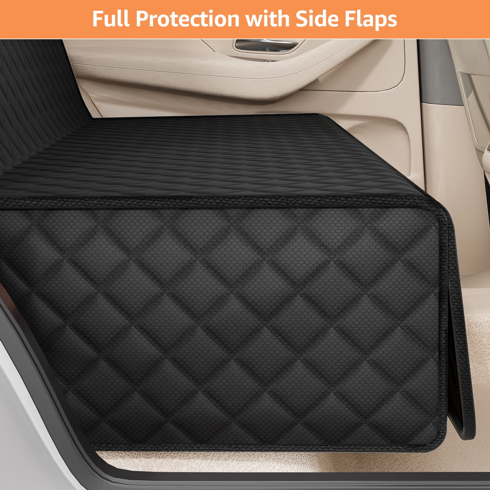 SMATTO Dog Car Seat Cover for Back Seat Bench, Waterproof, Scratchproof, Nonslip, Universal Fit Cars Trucks SUVs, Washable Durable Pet Car Seat Protector with 4 Seat Belt Openings - Black