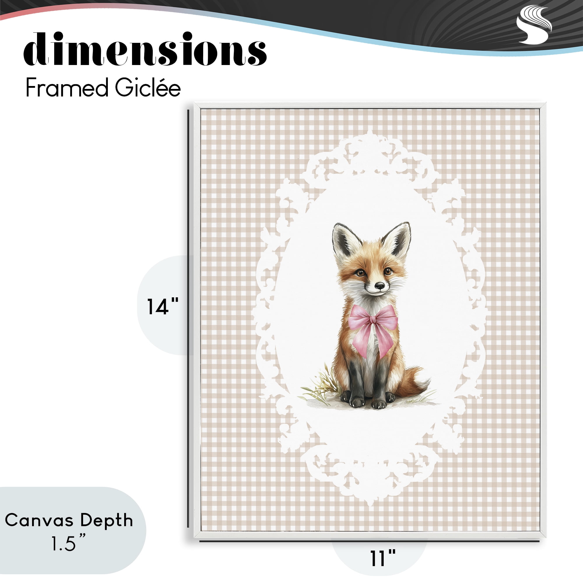 Stupell Industries Vintage Bow Fox on Gingham White Framed Giclee Art, design by Christine Simpson Art